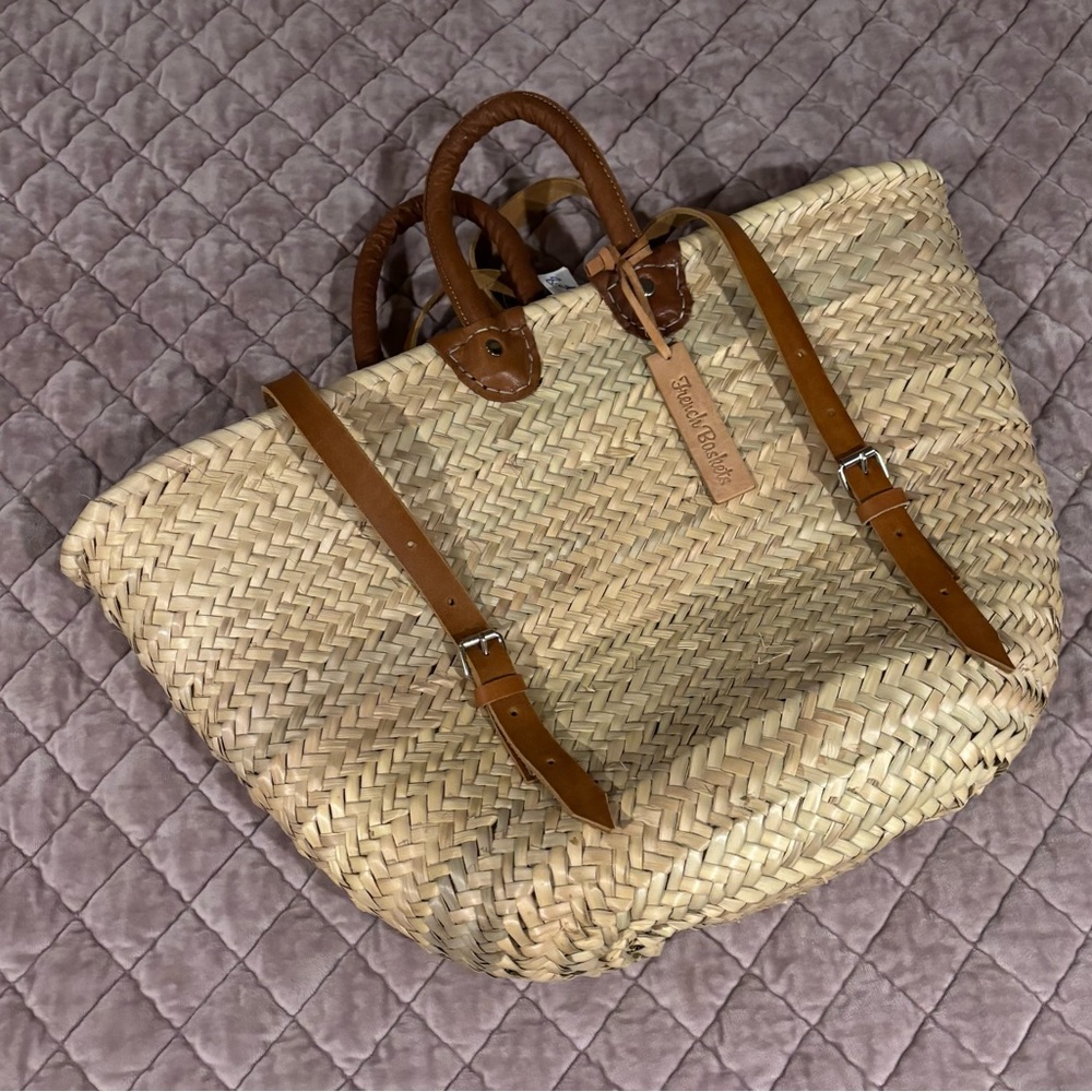 Chic French Baskets Straw Tote with Brown Leather Straps